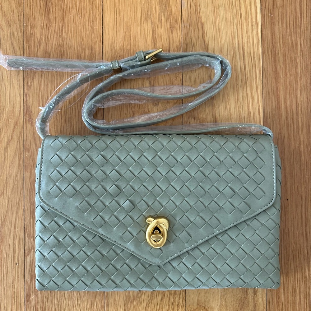 NEW Anthropologie Foldover Woven Clutch - Light Green